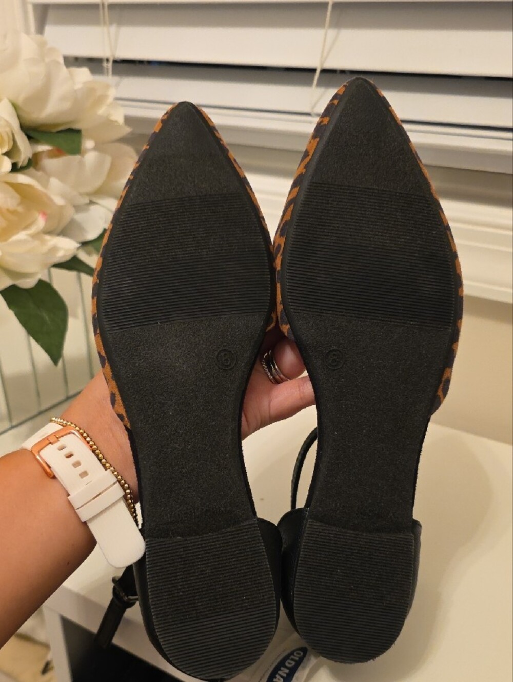 Leopard Print Pointed Toe Ankle Strap Flats - Brown - Picture 2 of 3